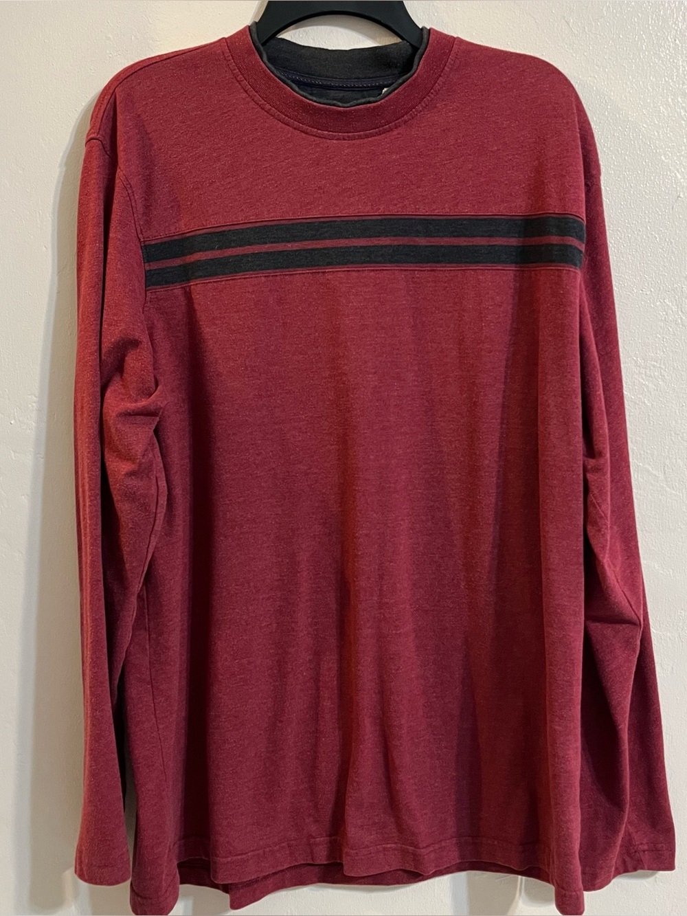 G.H. Bass & Co. Red Burgundy Long-Sleeve Crewneck with Black Chest Stripes Rugby